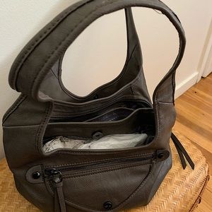 Gray Handbag with 3 openings plus outside pocket